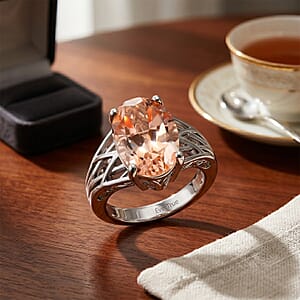 EverTrue Morganite Quartz 6.35 ctw Ring in Platinum Bond (Size  6.0)