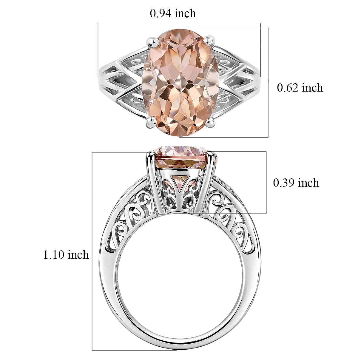 EverTrue Morganite Quartz 6.35 ctw Ring in Platinum Bond (Size  6.0) image number 5