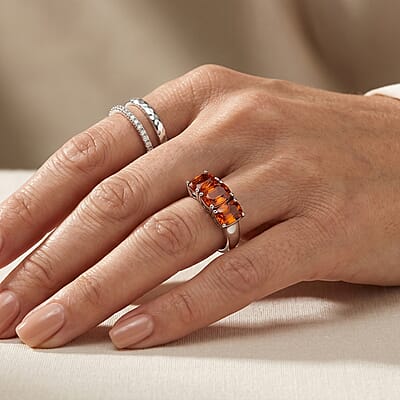 EverTrue Cherry Citrine 2.50 ctw Trilogy Ring in Platinum Bond (Size 8.0)