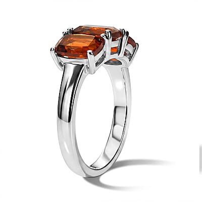 EverTrue Cherry Citrine 2.50 ctw Trilogy Ring in Platinum Bond (Size 8.0)
