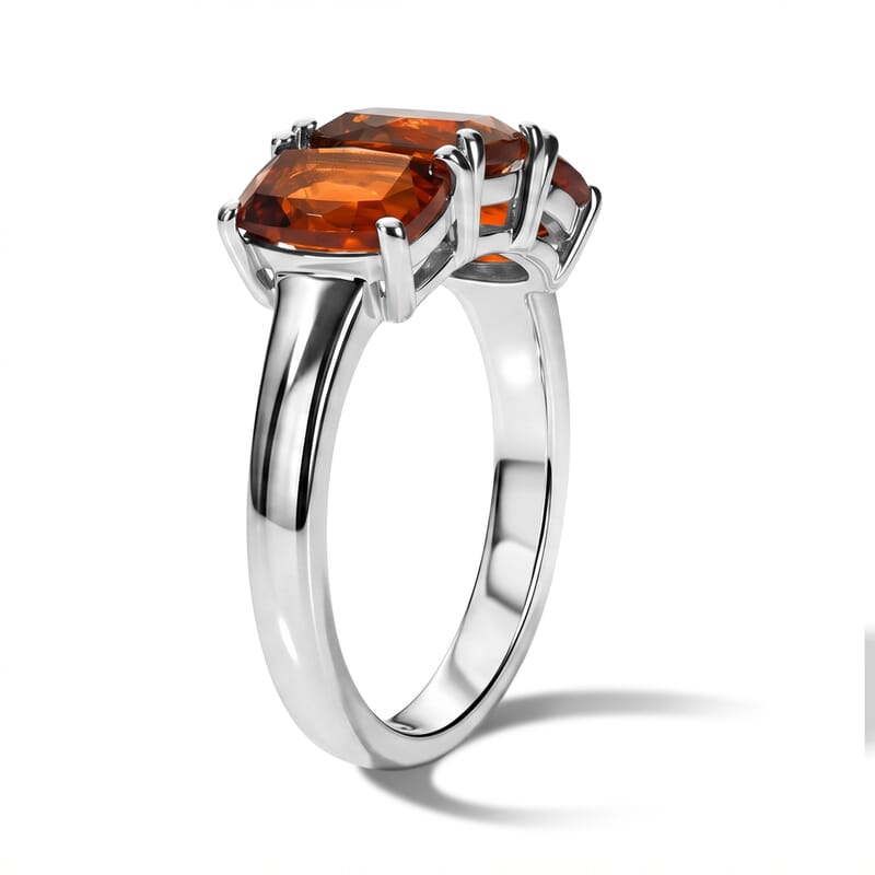 EverTrue Cherry Citrine 2.50 ctw Trilogy Ring in Platinum Bond (Size 8.0)