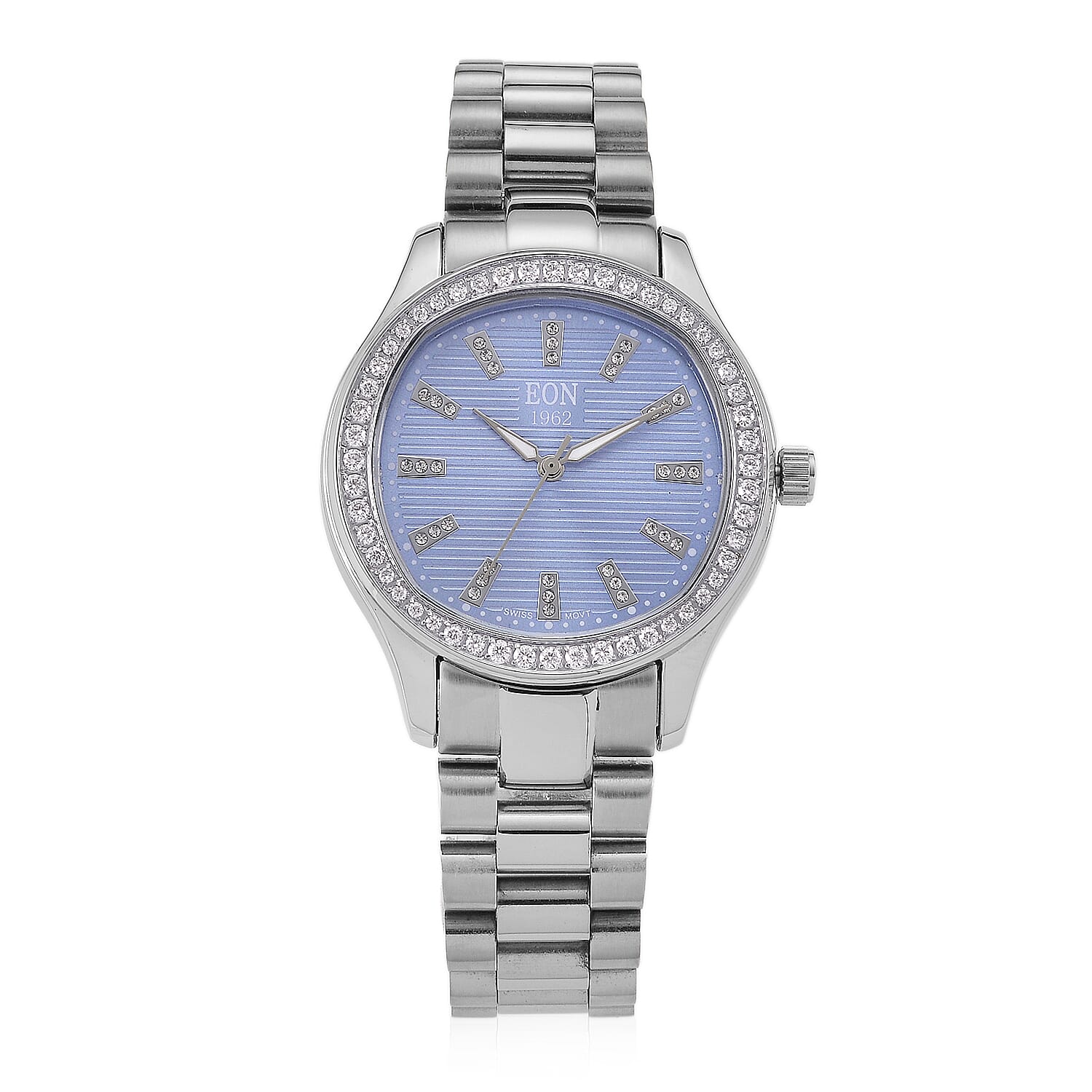 EON 1962 Moissanite Ronda 763 with Date Swiss Movement Green Dail Watch with Stainless Steel Strap