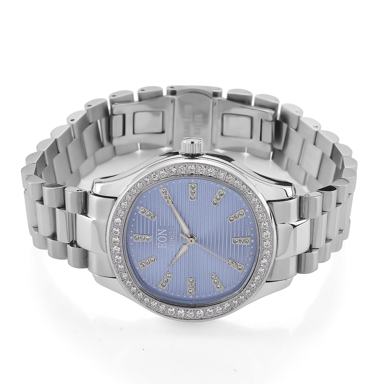 EON 1962 Moissanite Ronda 763 with Date Swiss Movement Green Dail Watch with Stainless Steel Strap