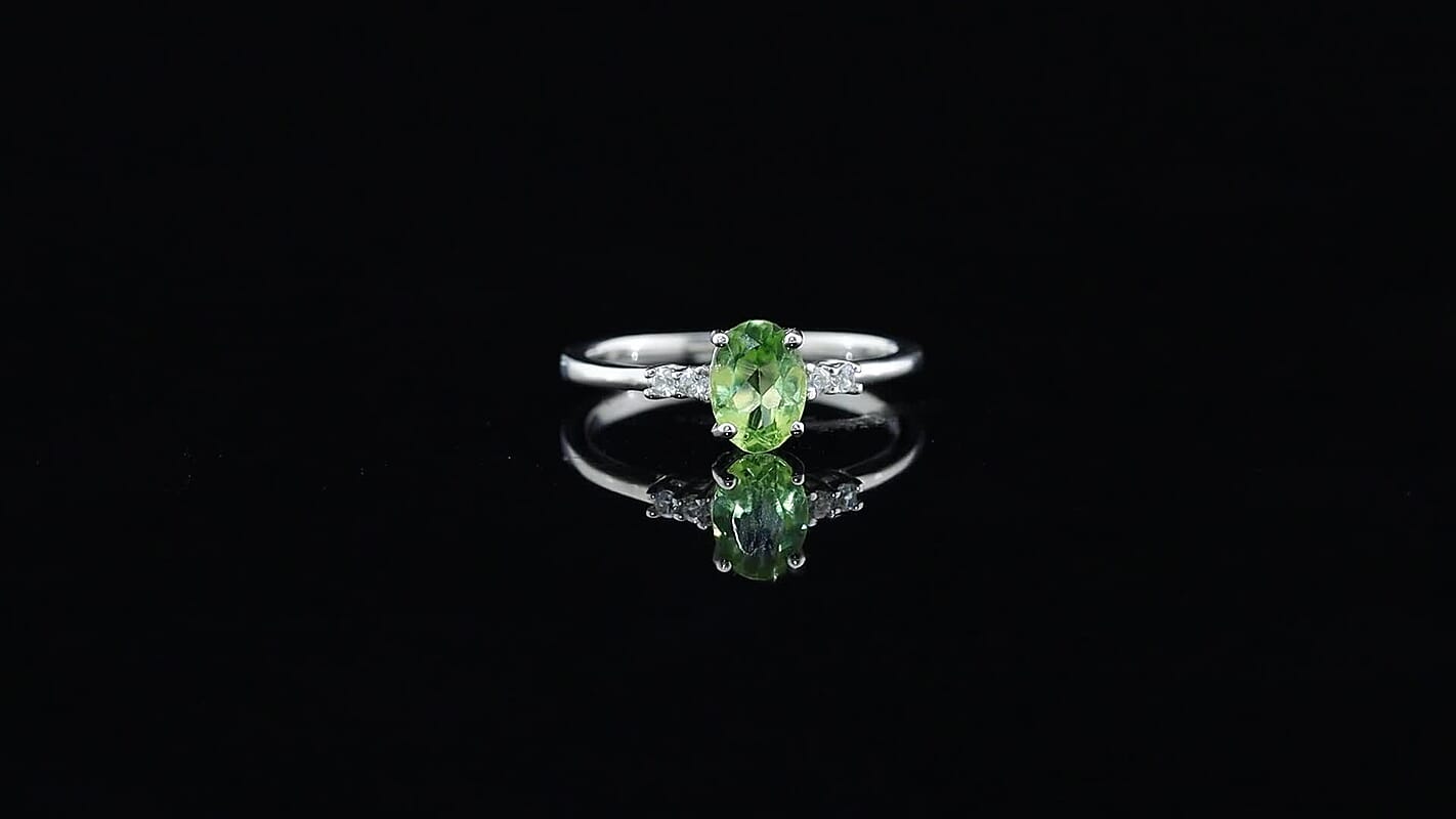 EverTrue Hebei Peridot, White Zircon Ring in Platinum Bond (Size 10.0) 0.90 ctw