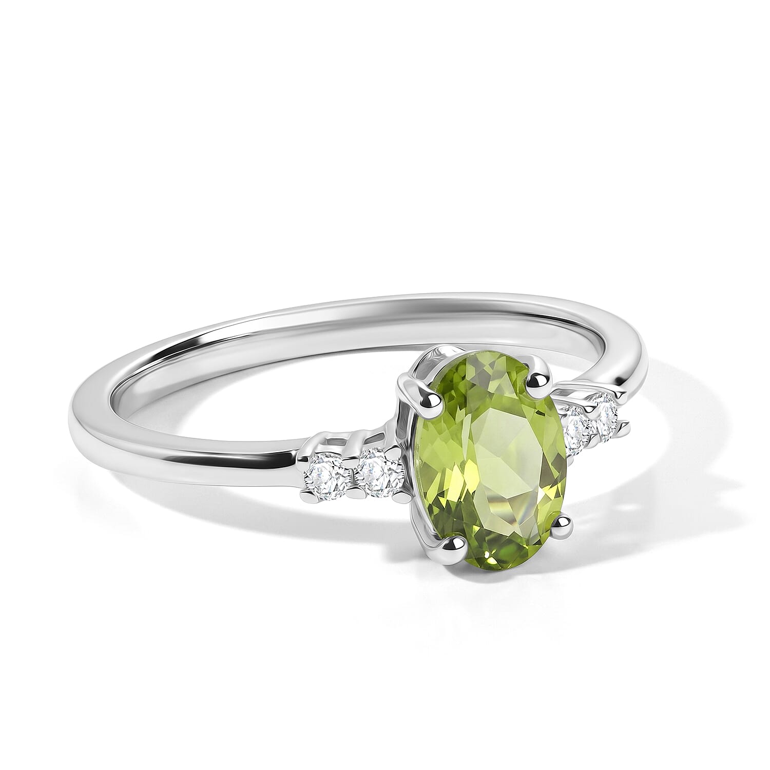 EverTrue Hebei Peridot, White Zircon Ring in Platinum Bond (Size 10.0) 0.90 ctw