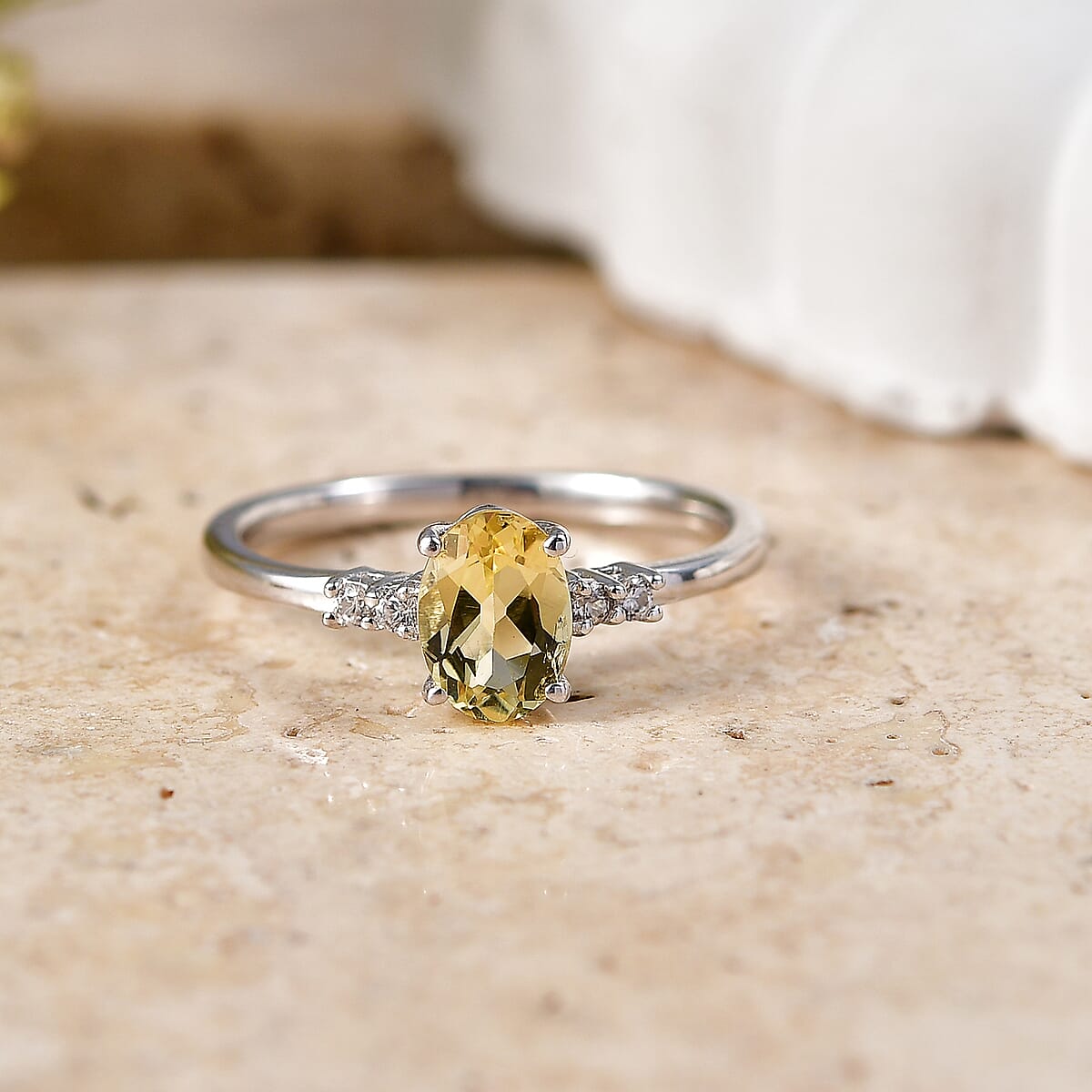 EverTrue Yellow Beryl and White Zircon 0.80 ctw Ring in Platinum Bond (Size 7.0) image number 1