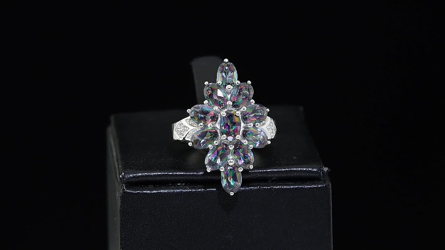 EverTrue Northern Lights Mystic Topaz, White Zircon Ring in Platinum Bond (Size 10.0) 6.20 ctw
