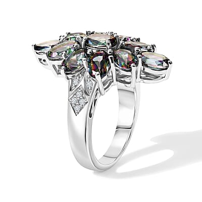 EverTrue Northern Lights Mystic Topaz and White Zircon 6.20 ctw Ring in Platinum Bond (Size 6.0)