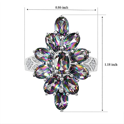 EverTrue Northern Lights Mystic Topaz and White Zircon 6.20 ctw Ring in Platinum Bond (Size 6.0)