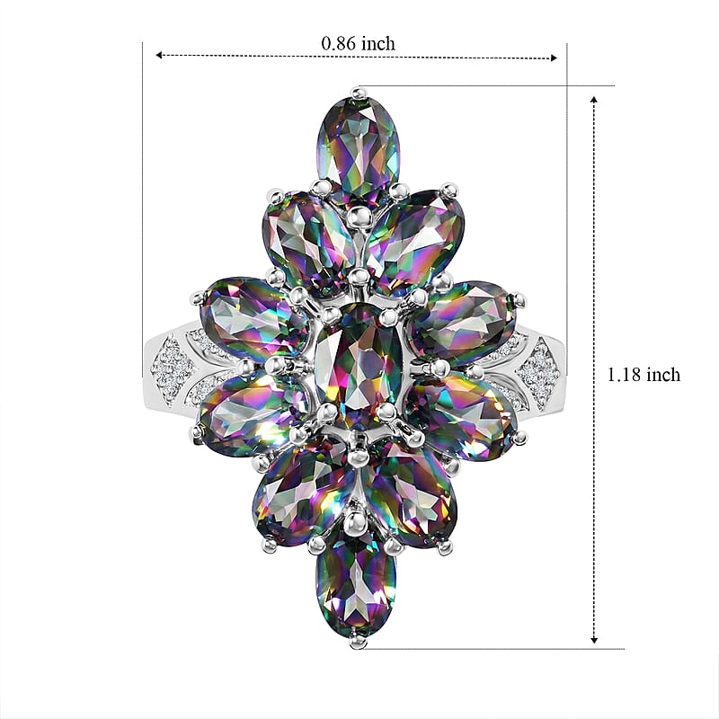 EverTrue Northern Lights Mystic Topaz and White Zircon 6.20 ctw Ring in Platinum Bond (Size 6.0)