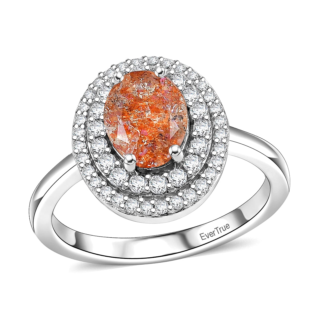 EverTrue Tanzanian Sunstone and White Zircon 1.85 ctw Ring in Platinum Bond (Size 8.0)