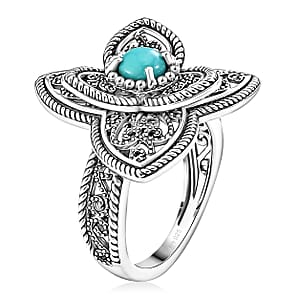 D'Joy Passport to Israel Artisan Crafted Premium Lagoon Turquoise 0.50 ctw Ring in Sterling Silver (Size 10.0)