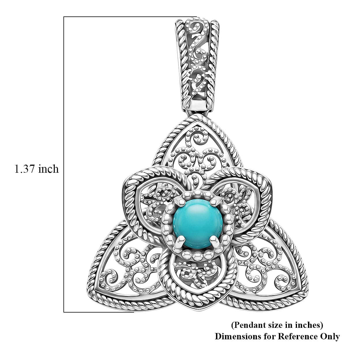 D'Joy Passport to Israel Artisan Crafted Premium Lagoon Turquoise 0.60 ctw Pendant without Chain in Sterling Silver