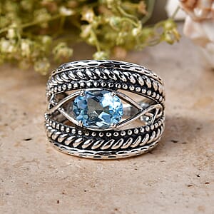 D'Joy Passport to Israel Artisan Crafted Sky Blue Topaz 2.35 ctw Ring in Sterling Silver (Size 10.0)