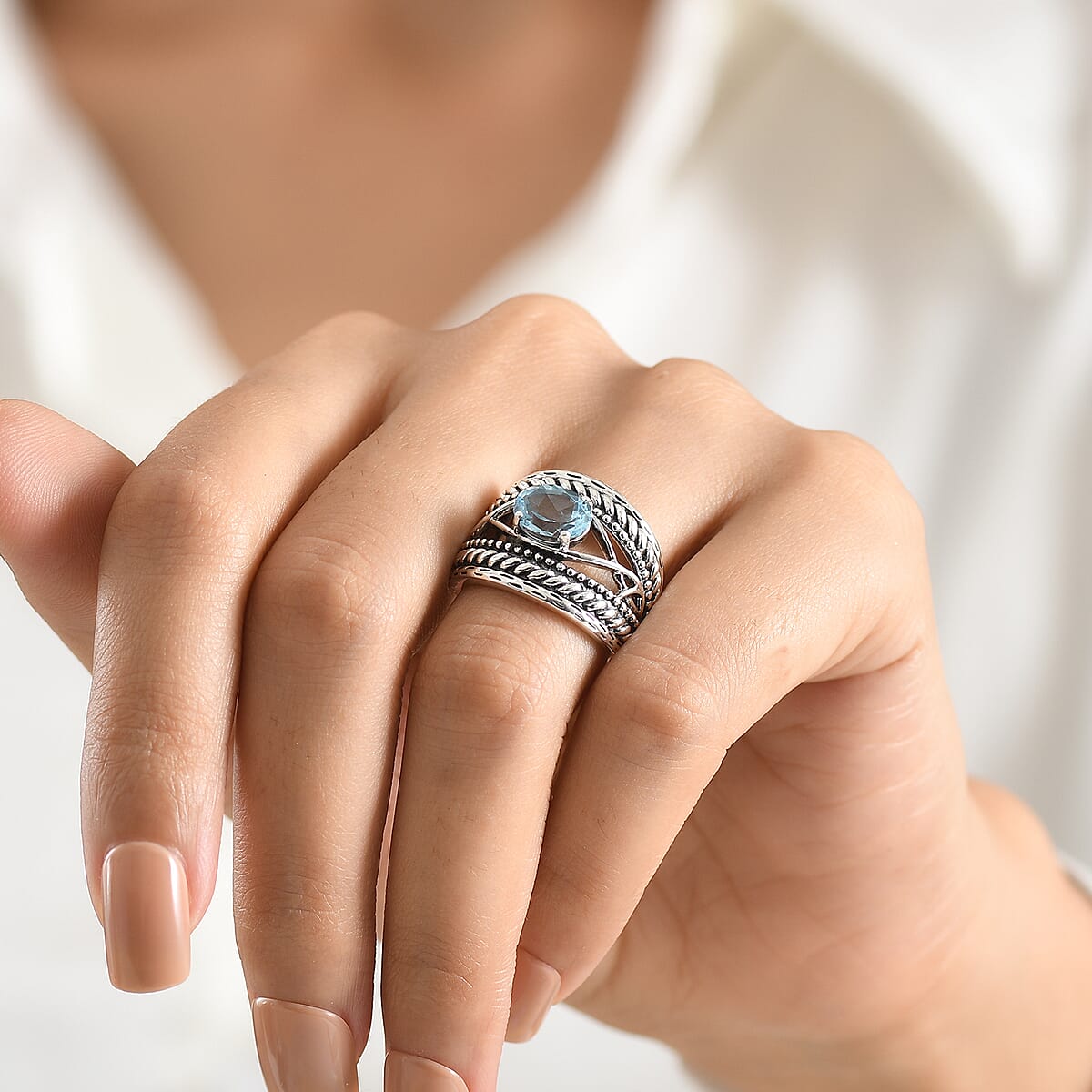 D'Joy Passport to Israel Artisan Crafted Sky Blue Topaz 2.35 ctw Ring in Sterling Silver (Size 10.0) image number 2
