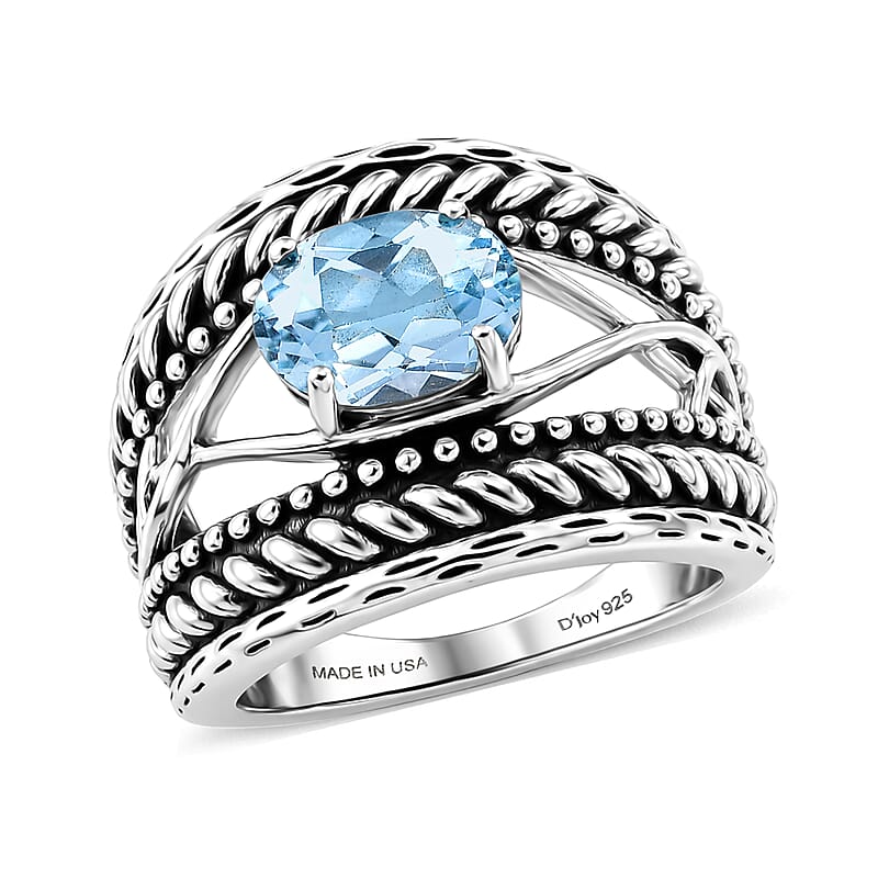 D'Joy Passport to Israel Artisan Crafted Sky Blue Topaz 2.35 ctw Ring in Sterling Silver (Size 6.0)