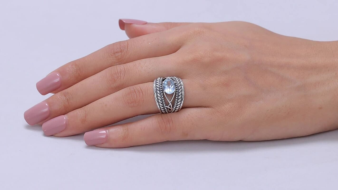 D'Joy Passport to Israel Artisan Crafted Sky Blue Topaz Fancy Ring in Sterling Silver (Size 10.0) 2.40 ctw