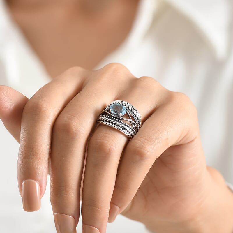 D'Joy Passport to Israel Artisan Crafted Sky Blue Topaz 2.35 ctw Ring in Sterling Silver (Size 9.0)