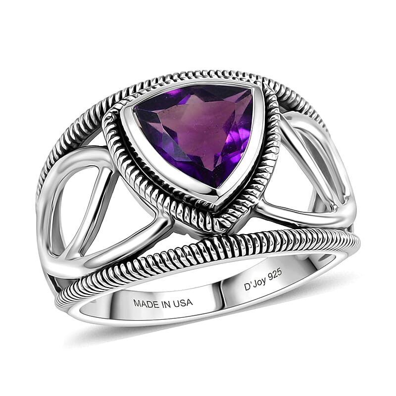 D'Joy Passport to Israel Artisan Crafted African Amethyst 1.70 ctw Ring in Sterling Silver (Size 6.0)