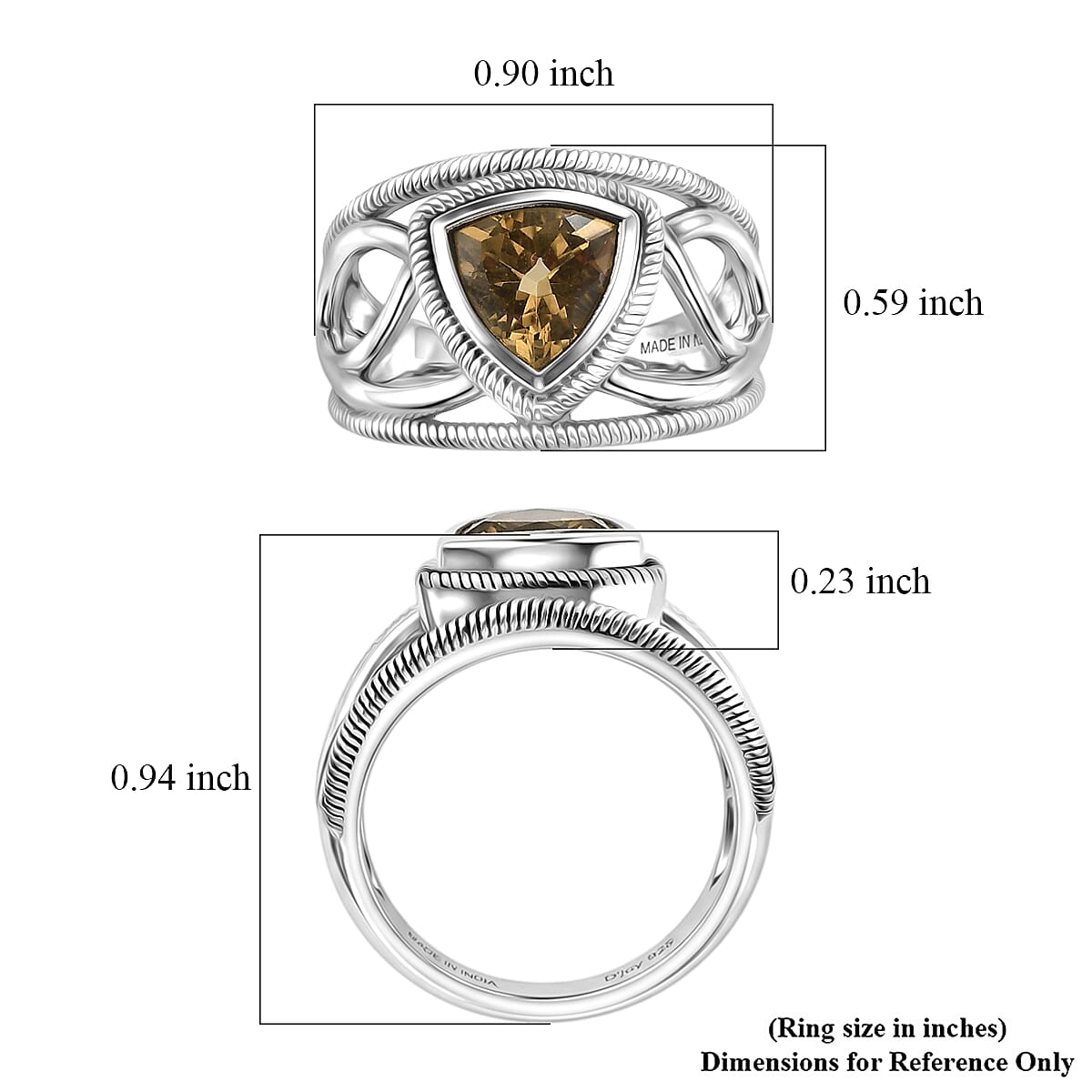 D'Joy Passport to Israel Artisan Crafted Brazilian Citrine 1.60 ctw Ring in Sterling Silver (Size 6.0)