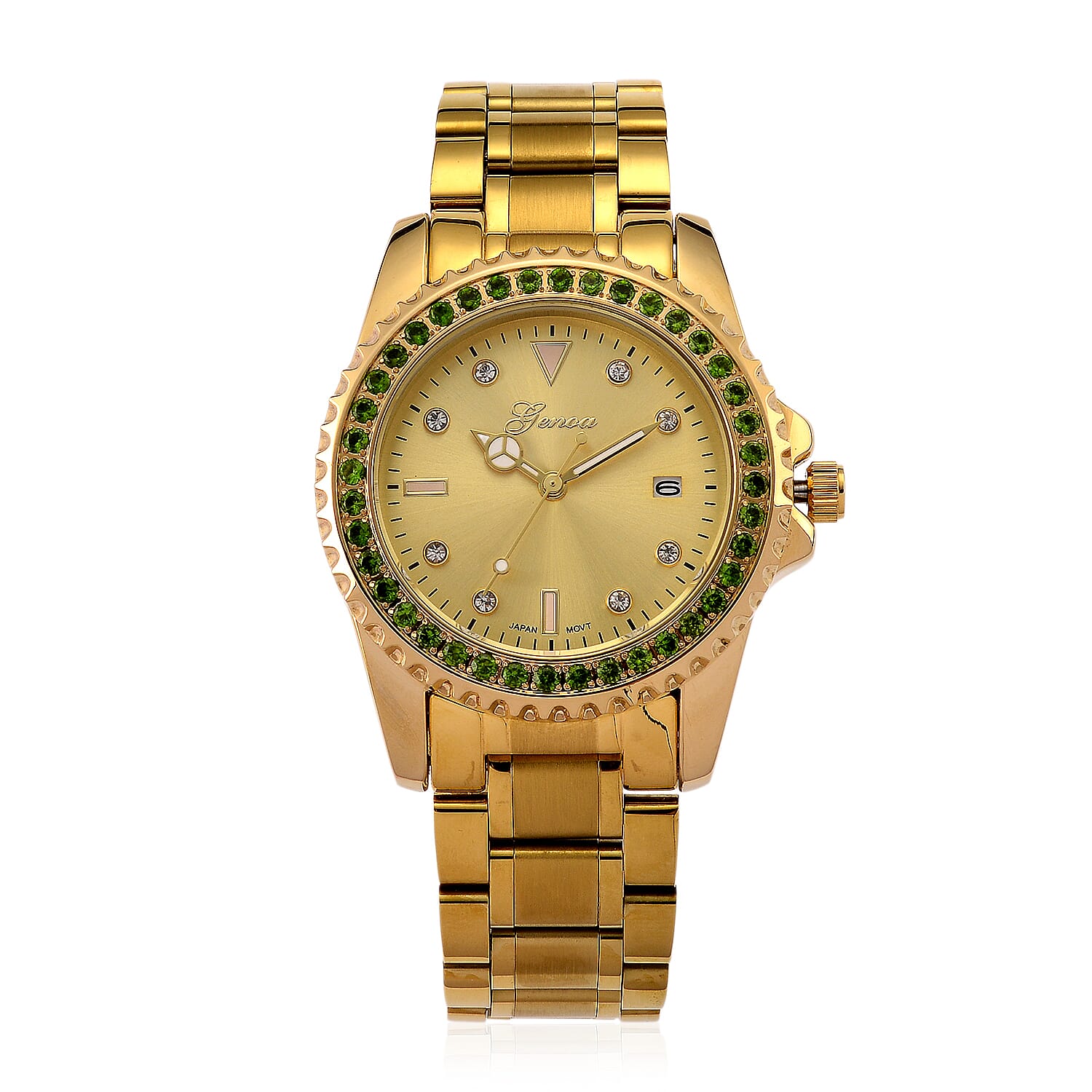 Genoa Chrome Diopside PC32 with Date Japanese Movement Watch with ION Plated YG Stainless Steel