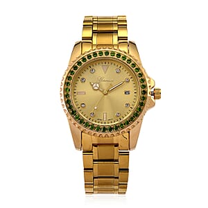Genoa Chrome Diopside PC32 with Date Japanese Movement Watch with ION Plated YG Stainless Steel