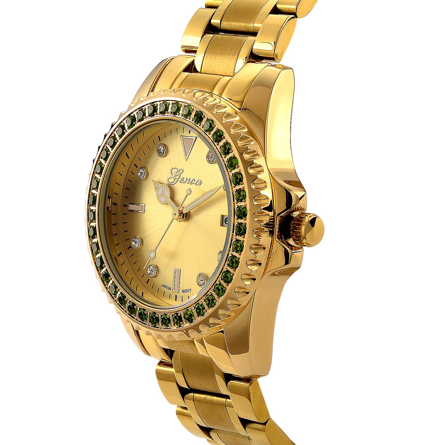 Genoa Chrome Diopside PC32 with Date Japanese Movement Watch with ION Plated YG Stainless Steel