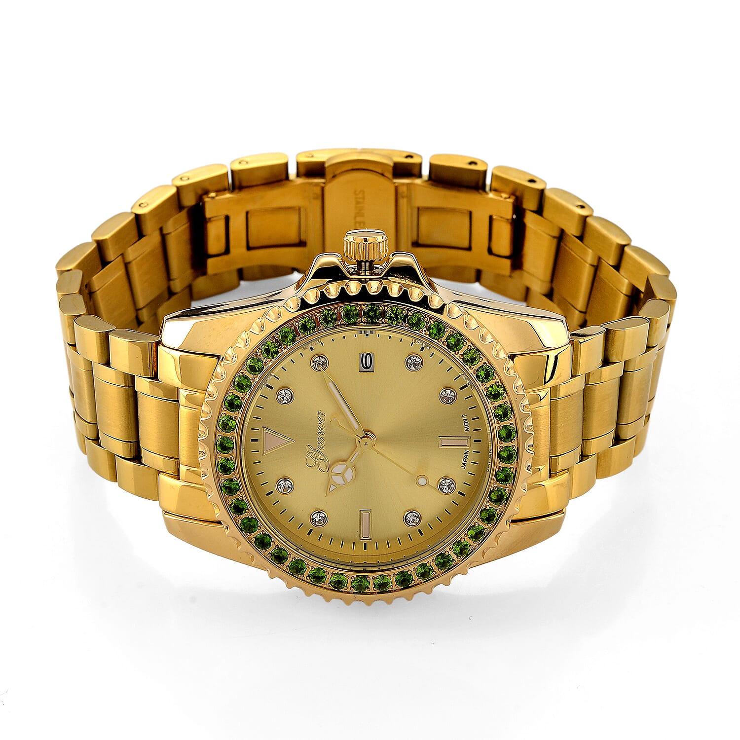 Genoa Chrome Diopside PC32 with Date Japanese Movement Watch with ION Plated YG Stainless Steel