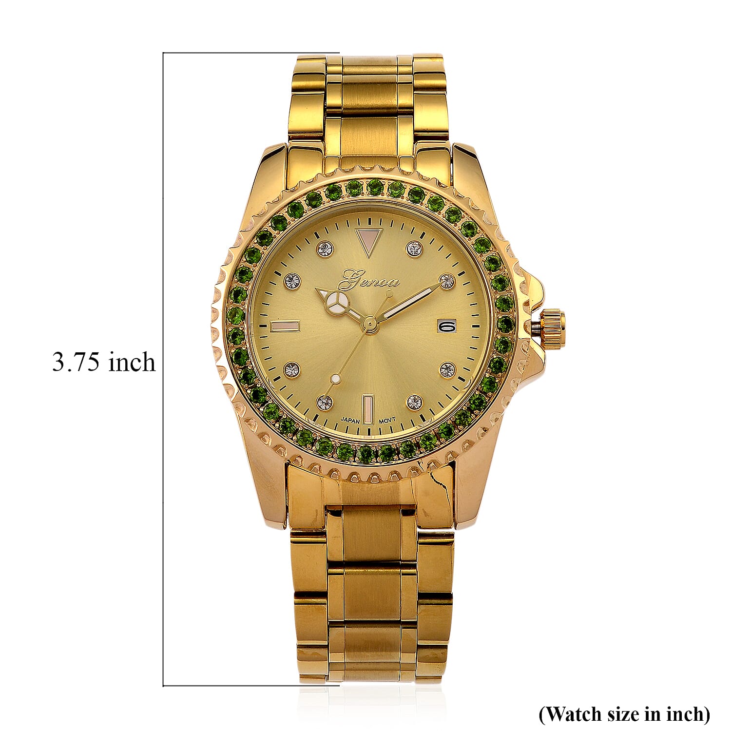 Genoa Chrome Diopside PC32 with Date Japanese Movement Watch with ION Plated YG Stainless Steel