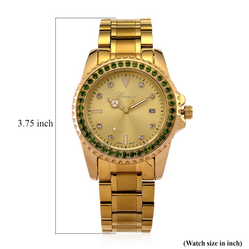 Genoa Chrome Diopside PC32 with Date Japanese Movement Watch with ION Plated YG Stainless Steel