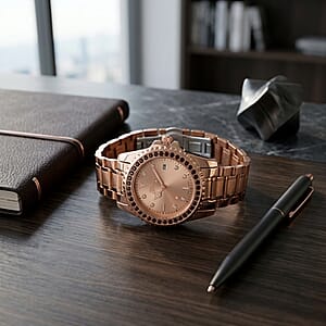Genoa Red Garnet PC32 with Date Japanese Movement Watch with ION Plated RG Stainless Steel