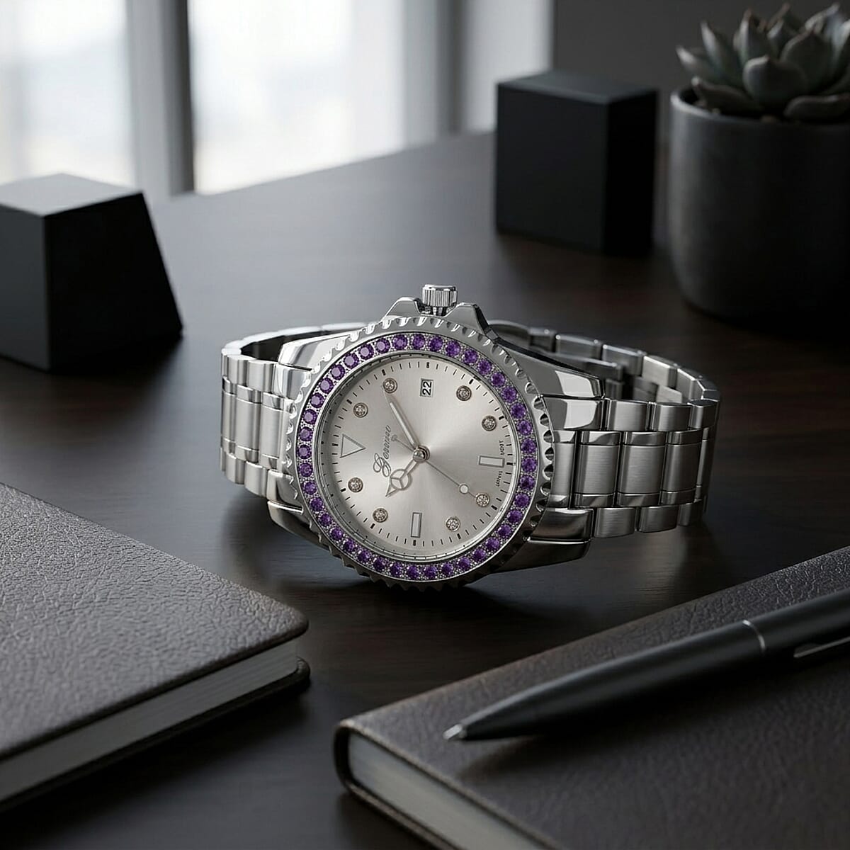 Genoa Amethyst PC32 with Date Japanese Movement Watch with Stainless Steel image number 1