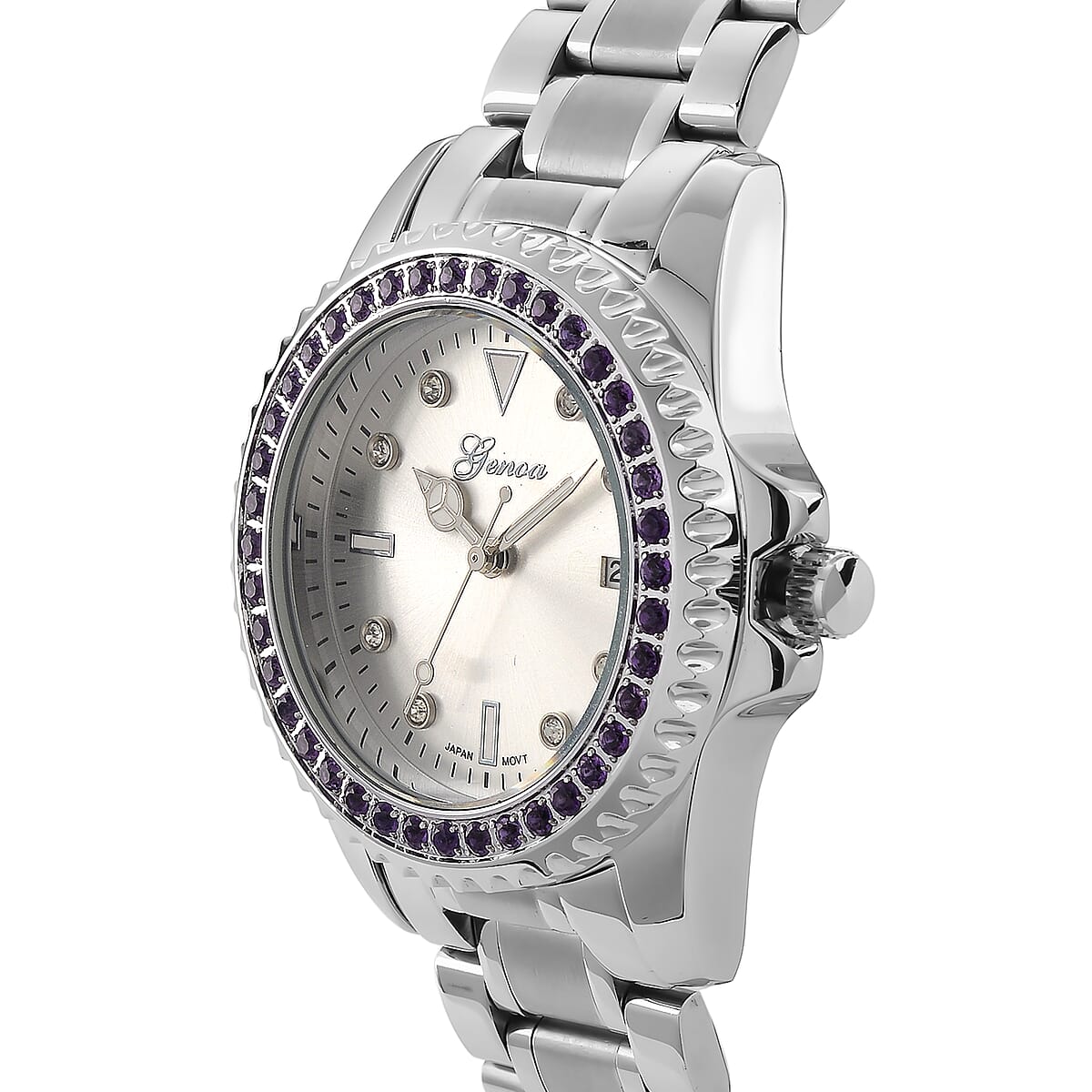 Genoa Amethyst PC32 with Date Japanese Movement Watch with Stainless Steel image number 3
