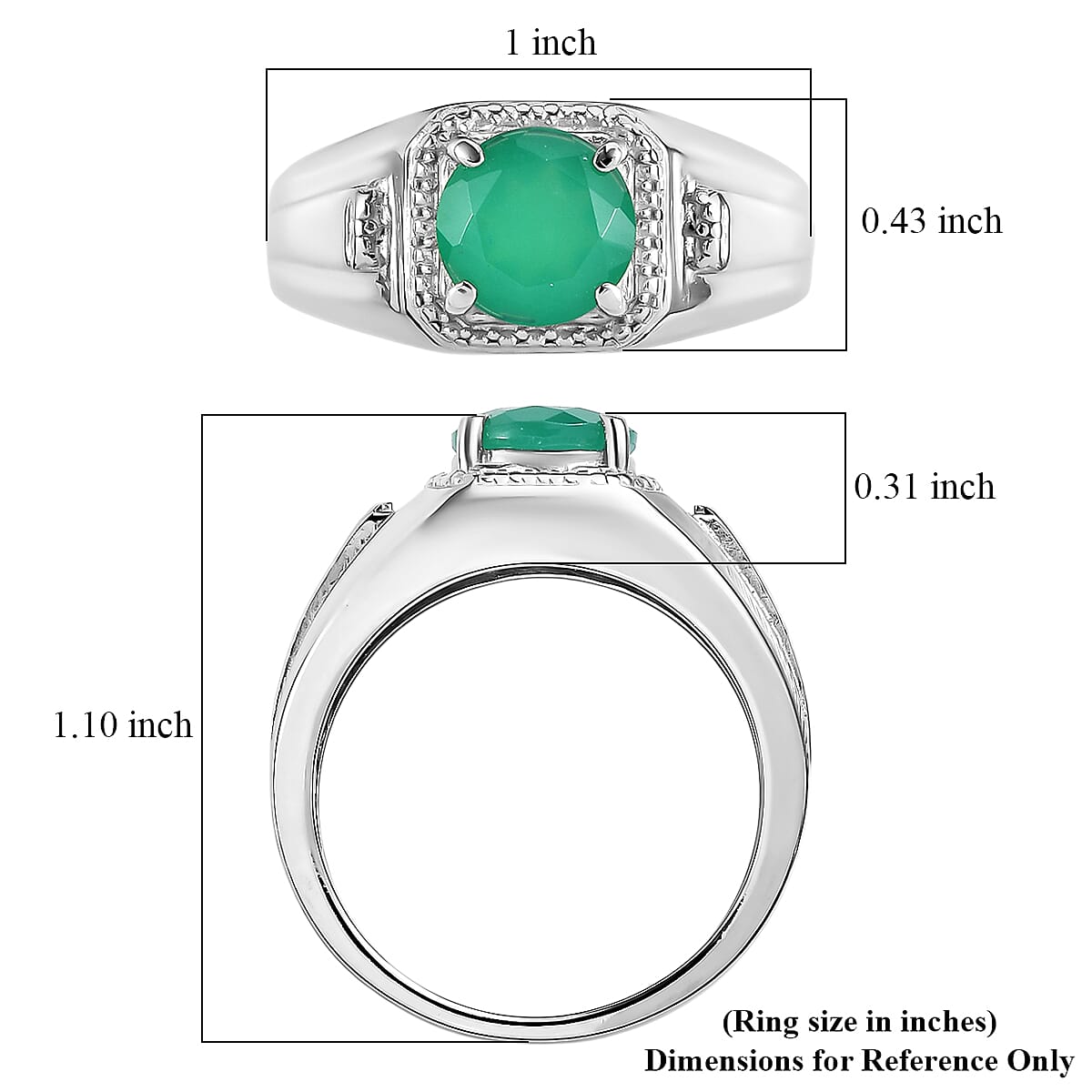 EverTrue Verde Onyx 1.80 ctw Men's Ring in Stainless Steel (Size 11.0)