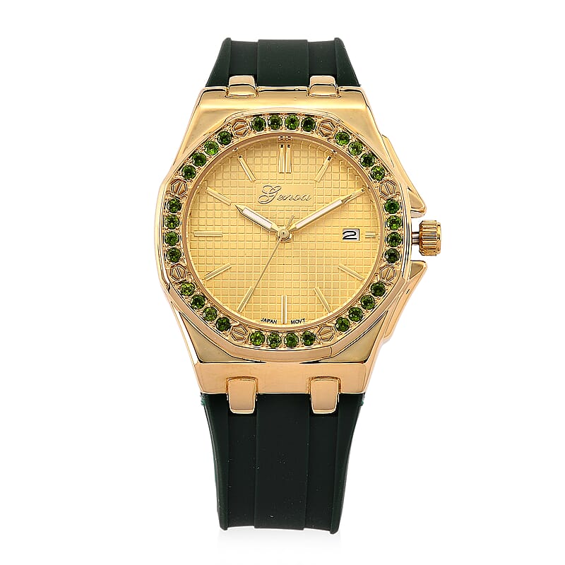 Genoa Chrome Diopside PC32 with Date Japanese Movement Watch with ION Plated YG Stainless Steel