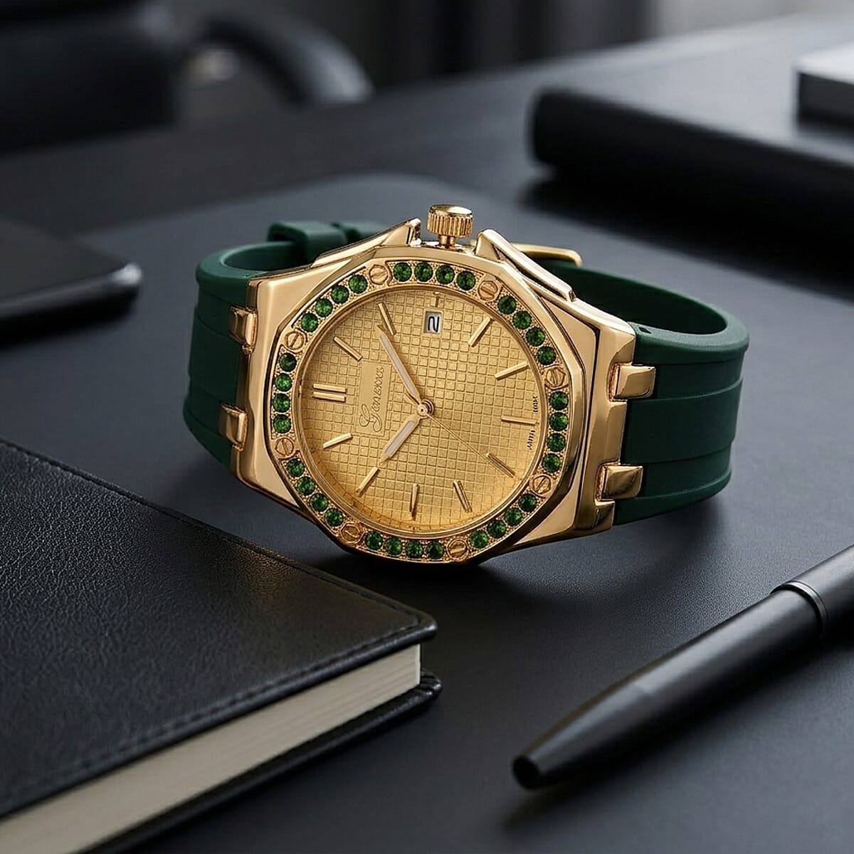 Genoa Chrome Diopside PC32 with Date Japanese Movement Watch with ION Plated YG Stainless Steel image number 1