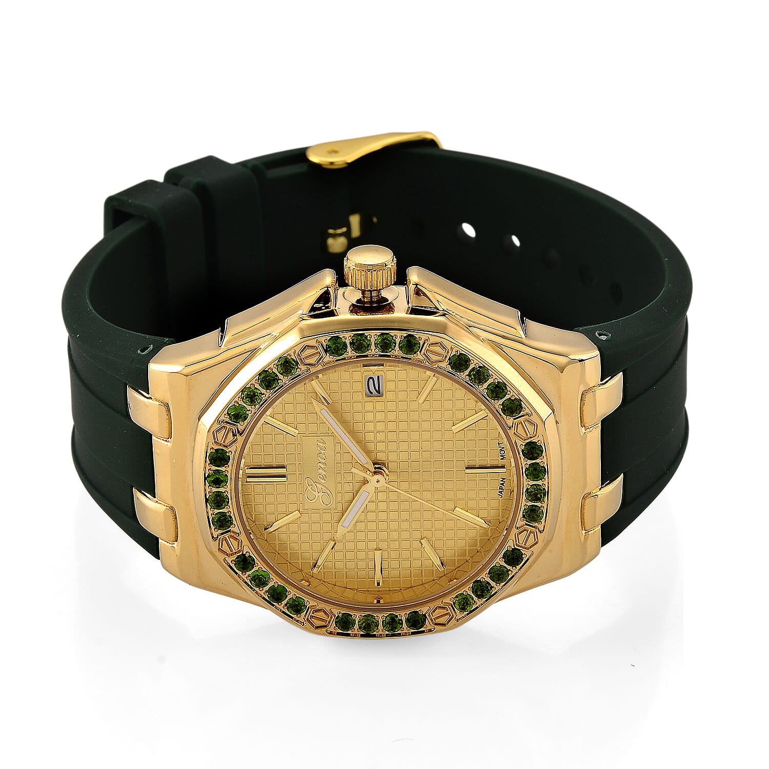 Genoa Chrome Diopside PC32 with Date Japanese Movement Watch with ION Plated YG Stainless Steel
