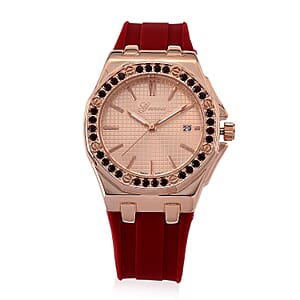 Genoa Red Garnet PC32 with Date Japanese Movement Watch with ION Plated RG Stainless Steel