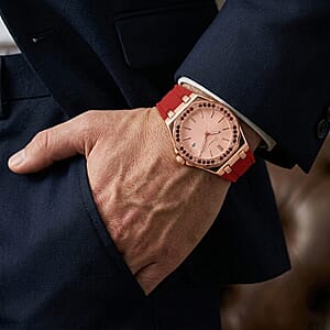 Genoa Red Garnet PC32 with Date Japanese Movement Watch with ION Plated RG Stainless Steel