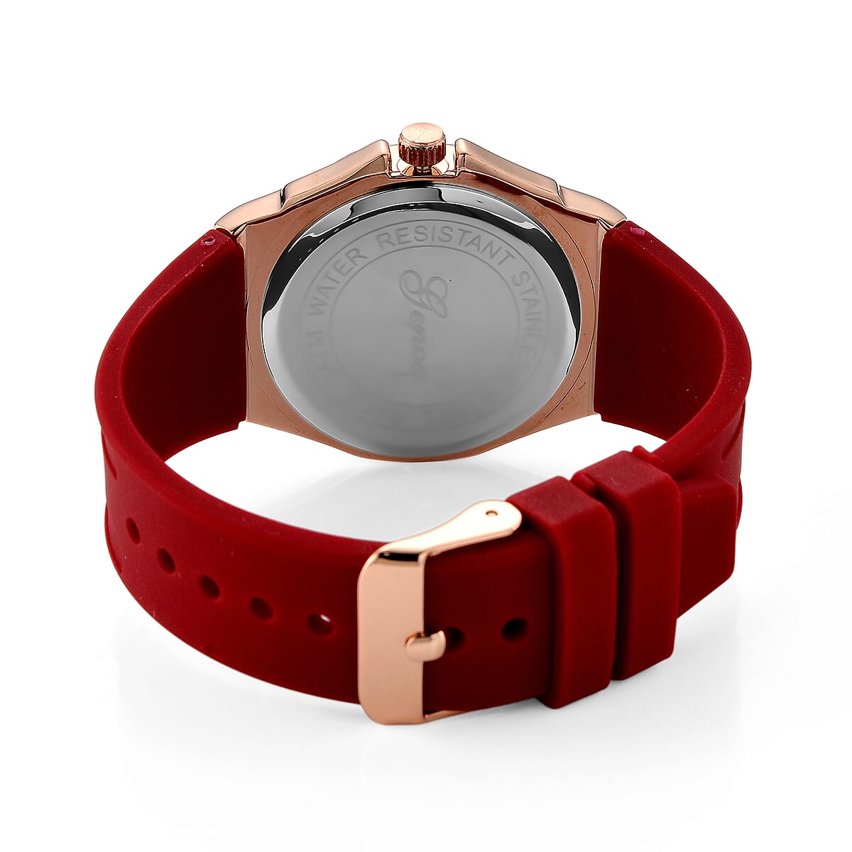 Genoa Red Garnet PC32 with Date Japanese Movement Watch with ION Plated RG Stainless Steel image number 6