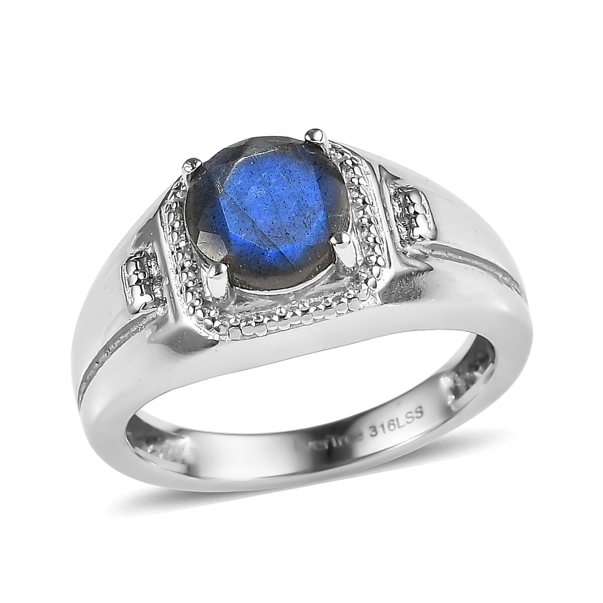 EverTrue Malagasy Labradorite 1.85 ctw Men's Ring in Stainless Steel (Size 14.0)