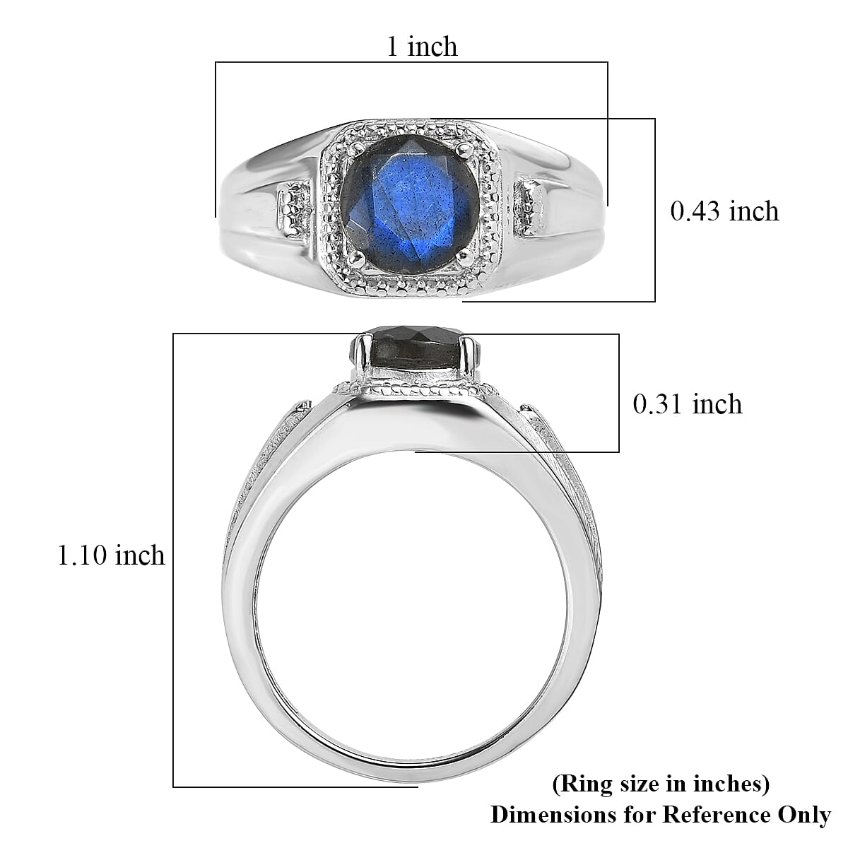EverTrue Malagasy Labradorite 1.85 ctw Men's Ring in Stainless Steel (Size 14.0)