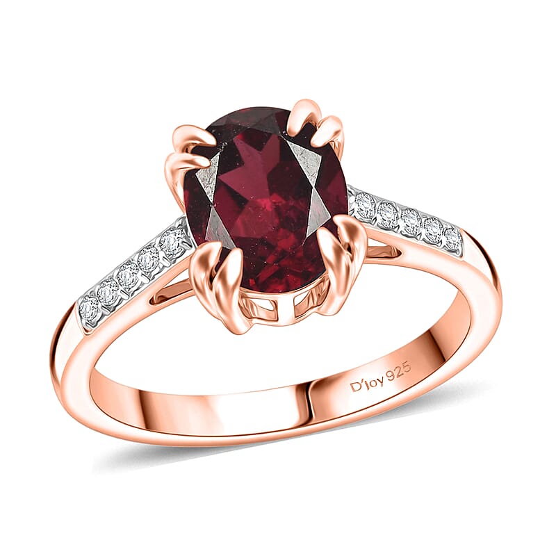 D'Joy Orissa Rhodolite Garnet and White Zircon 2.50 ctw Ring in 18K Vermeil Rose Gold Over Sterling Silver (Size 12.0)