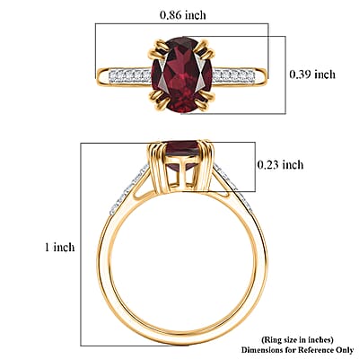 D'Joy Orissa Rhodolite Garnet and White Zircon 2.50 ctw Ring in 18K Vermeil Yellow Gold Over Sterling Silver (Size 10.5)