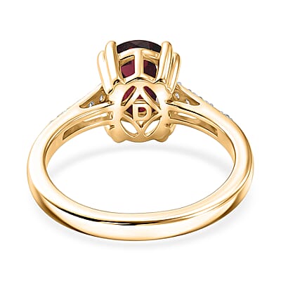 D'Joy Orissa Rhodolite Garnet and White Zircon 2.50 ctw Ring in 18K Vermeil Yellow Gold Over Sterling Silver (Size 4.0)
