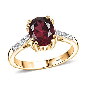 D'Joy Orissa Rhodolite Garnet and White Zircon 2.50 ctw Ring in 18K Vermeil Yellow Gold Over Sterling Silver (Size 9.0)