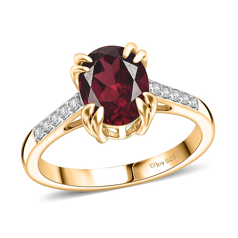 D'Joy Orissa Rhodolite Garnet and White Zircon 2.50 ctw Ring in 18K Vermeil Yellow Gold Over Sterling Silver (Size 9.0)