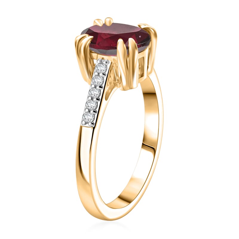 D'Joy Orissa Rhodolite Garnet and White Zircon 2.50 ctw Ring in 18K Vermeil Yellow Gold Over Sterling Silver (Size 9.0)