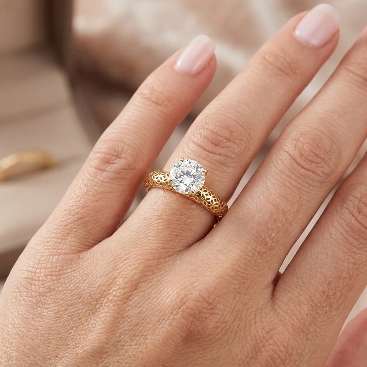 Mirage Collection 161 Facets Portuguese Cut White Topaz 1.75 ctw Ring in 10K Yellow Gold (Size 10.0) image number 2