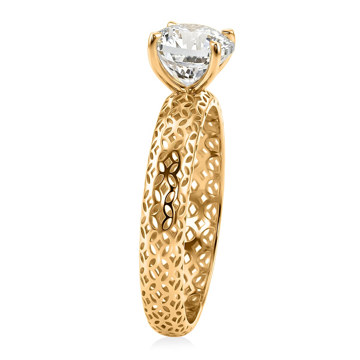 Mirage Collection 161 Facets Portuguese Cut White Topaz 1.75 ctw Ring in 10K Yellow Gold (Size 7.0) image number 3